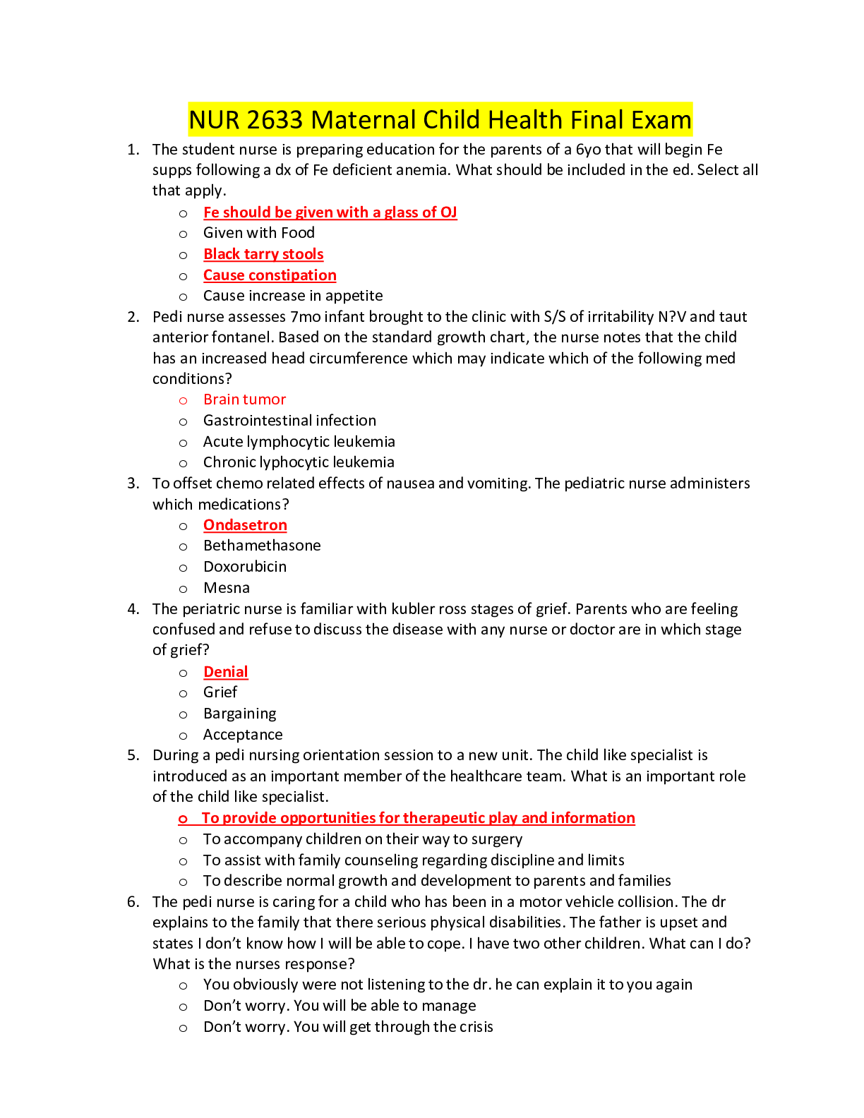Preview image for NUR 2633 Maternal Child Health Final Exam, complete solutions 2021. (rasmussen college)